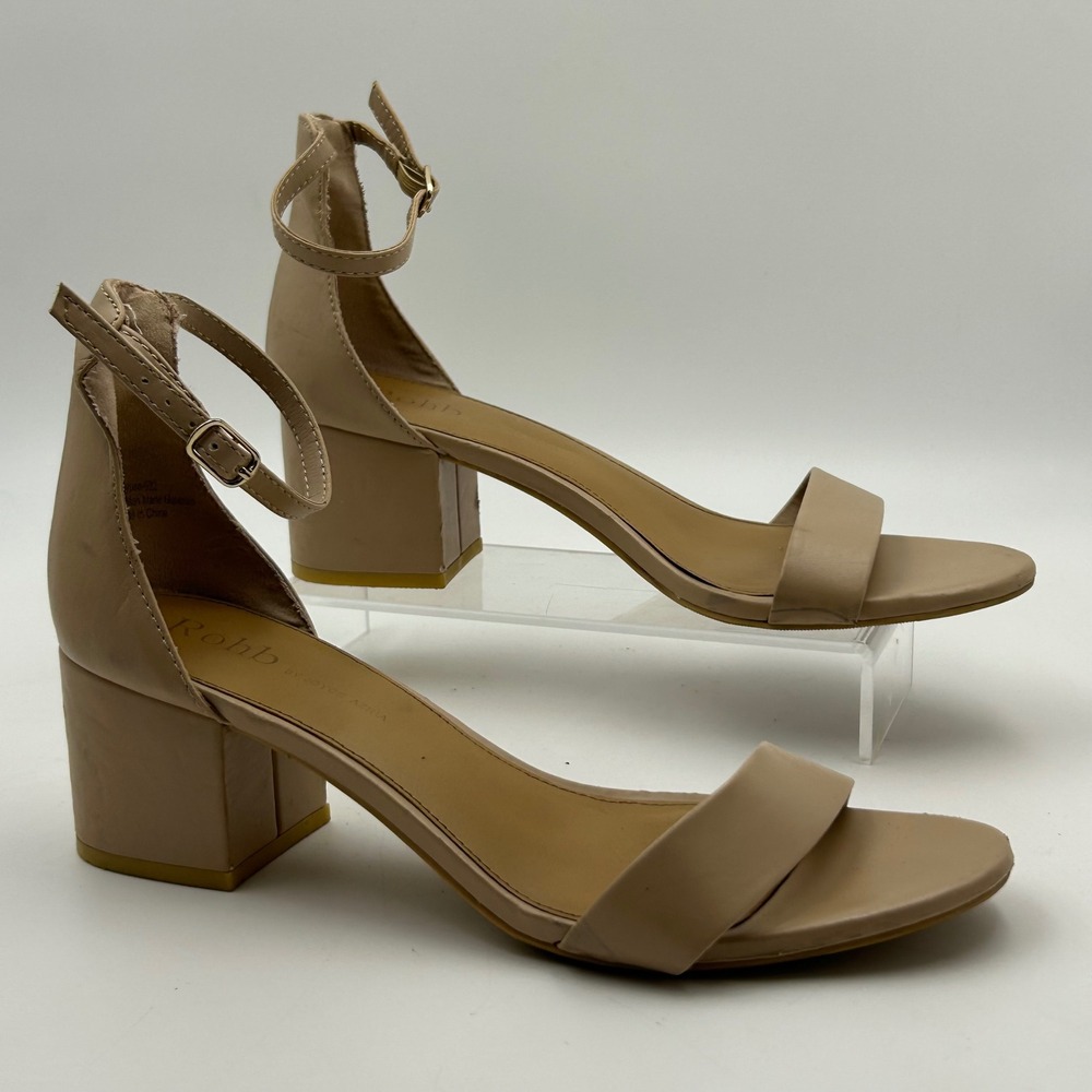 Rohb Block Heel Sandals Women 8.5‎ Tan Ankle Strap Minimalist Professional